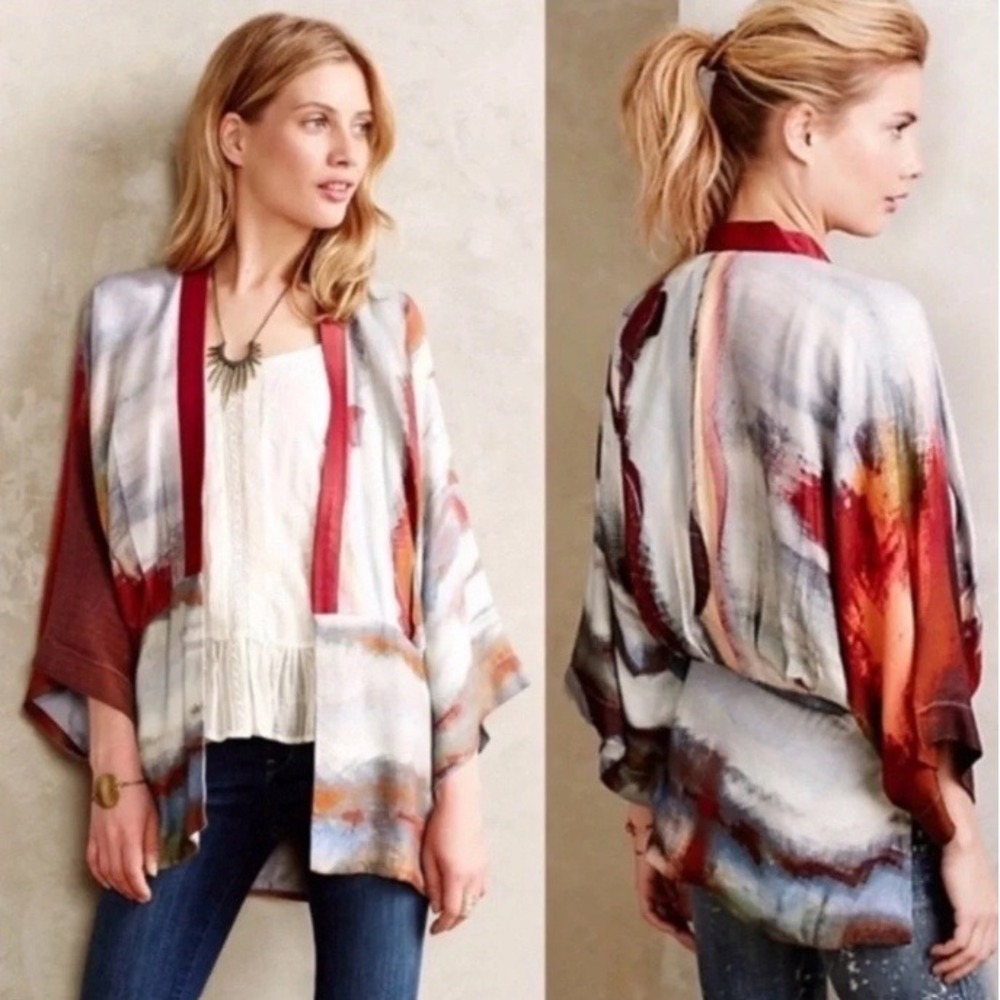 Anthro Blink London Sunfall Watercolor Kimono Topper Women M Boho Festival Artsy